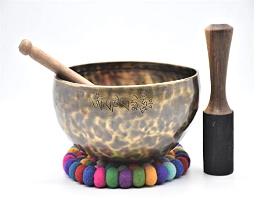 Singing Bowl Nepal- 8 inch Full Moon Singing Bowl Handmade in Nepal-Meditation,Healing,Sound Bath-Tibetan Bowl-Yoga And Relaxation (8 inch)