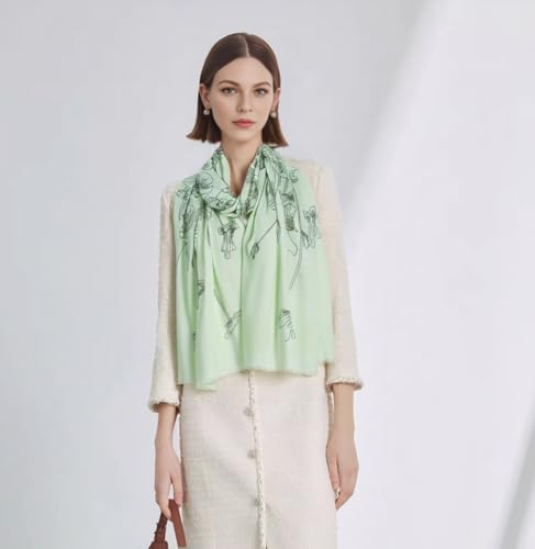 Cashmere-soft Mercerized wool Shawl Pashmina Lightweight Travel Wrap & Evening Scarf |Office |Wedding - color: Lotus Leaf River Field Light Green