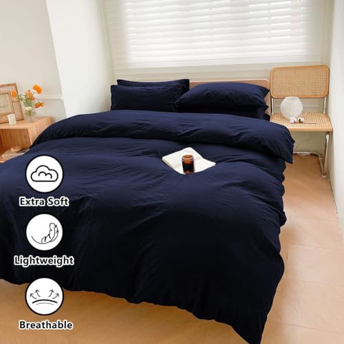 100% Washed Cotton Weighted Blanket Cover, Linen Feel Duvet Cover for Weighted Blanket 60"x80", Plain Simple Cotton Heavy Blanket Duvet Cover (Navy Blue, 60"x80") - color: Navy Blue (No Blanket), size: 60"x80"