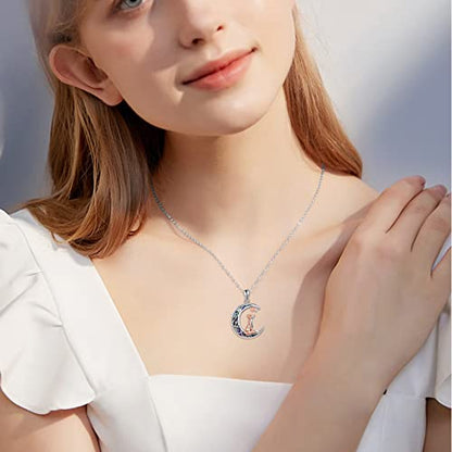 Sterling Silver Cute Animal Pendant Necklace Fox/Snake/Unicorn/Owl on Moon/Rabbit/Horse Necklace Jewelry for Women Mom Sister - style: Fox on Moon