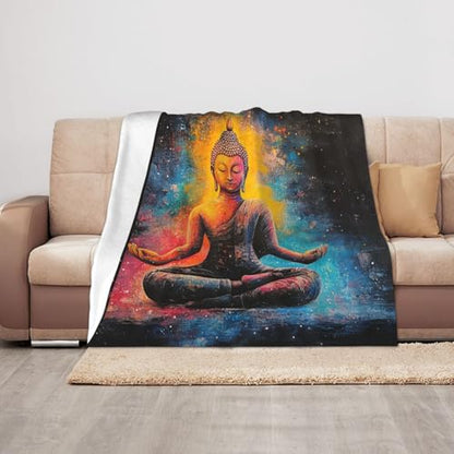 Fleece Blanket,Zen Meditation,Ultra-Soft Flannel Throw Featuring Seated Buddhist Monk,Lightweight and Warm,Peaceful Design for Yoga,Mindfulness,Gifts for Family and Friends 40x50 Inch