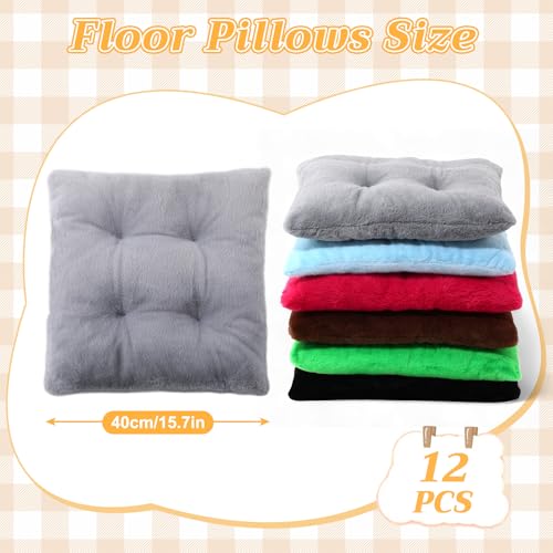 AceOrbit 12 Pcs Faux Rabbit Fur Floor Pillows for Adults 15.7'' Large Floor Cushions 2.4'' Thick Soft Sitting Pillows Meditation Yoga Winter Family Party Classroom Tatami Nursery Chair Home