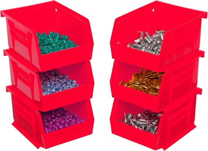 Akro-Mils 30210 AkroBins Plastic Storage Bins, Space-Saving Stackable Bins for Garage, Pantry, Craft Organization, 5" x 4" x 3", Red, 24-Pack - color: Red