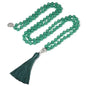 108 Mala Beads Necklace Semi-Precious Gem Stones Meditation Necklace 108 Hand Knotted Japa Mala Beaded Tassel Necklace with Tree of Life Pendant - color: Green Aventurine