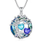 TOUPOP s925 Sterling Silver Family Celtic Tree of Life Pendant Necklaces with 2 Heart Birthstone with Blue Austrian Crystal Jewelry Birthday Valentines Day Gifts for Her, Anniversary Christmas Gifts for Wife Girlfriend Mom (18K Real White Gold Filled) - c