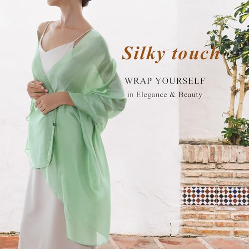 RIIQIICHY Women Shawls and Wraps for Evening Dresses Like Chiffon Silk Scarf Formal Silky Pashmina Shawls for Weddings - color: Green-1