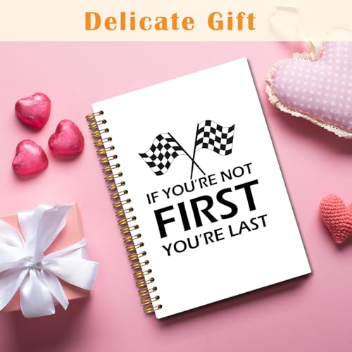 JINYO If You're Not First You're Last Inspirational Racing Quote Notebook, Black and White Checkered Racing Flag Journal, Racing Gifts Journal, Spiral Notebooks 5.5x8.3 Inch - color: white First Notebook