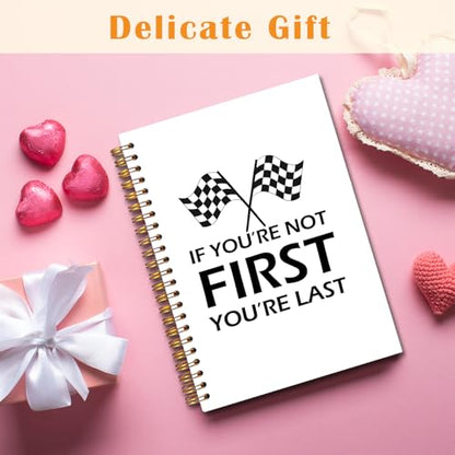 JINYO If You're Not First You're Last Inspirational Racing Quote Notebook, Black and White Checkered Racing Flag Journal, Racing Gifts Journal, Spiral Notebooks 5.5x8.3 Inch - color: white First Notebook