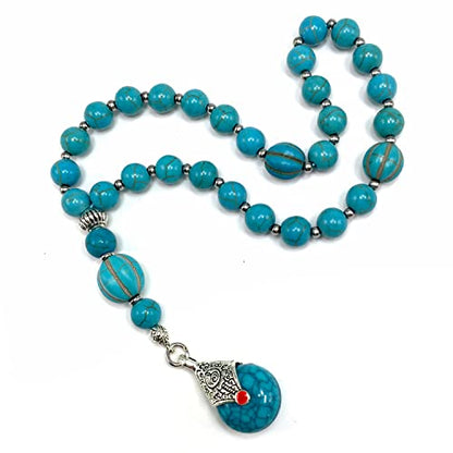 Mala Prayer Beads - Mala Necklace - Tibetan Mala Prayer Beads Meditation Beads Yoga Necklace - color: (POCKET MALA)-Synthetic Turquoise Stone -8 mm- 27 Beads