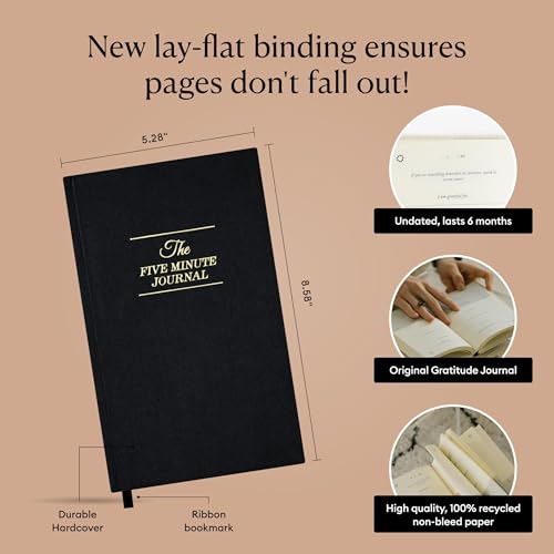 Intelligent Change The Five Minute Journal, Original Daily Gratitude Journal 2025, Reflection & Manifestation Journal for Mindfulness, Undated Daily Journal with Gold Foiling, Plastic-Free, Black - color: Bold Black