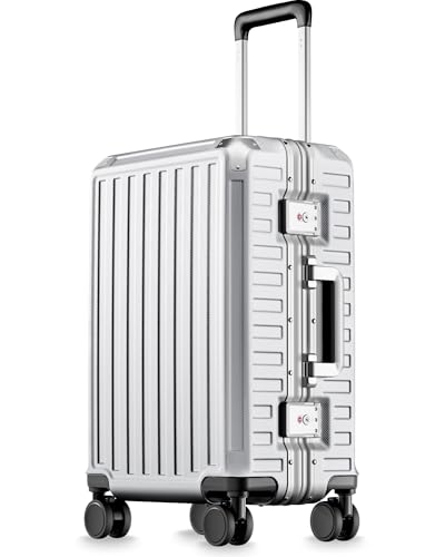 Carry On Luggage with Spinner Wheels, 8010S Aluminum Frame Zipperless Polycarbonate Hard Shell Suitcase (ZX-Core, Silver, 20 Inch) - color: Silver Grey, size: Carry-on 20-inch