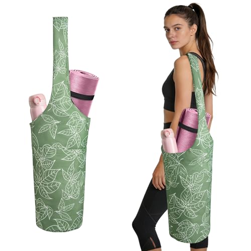 IwIeIaIrI Yoga Mat Bag for Women with Large Size Pocket and Zipper Pocket,Yoga Bag Mat Carrier Holder Fits Most Your Stuff,Yoga Accessories Gifts - color: Green-Polyester