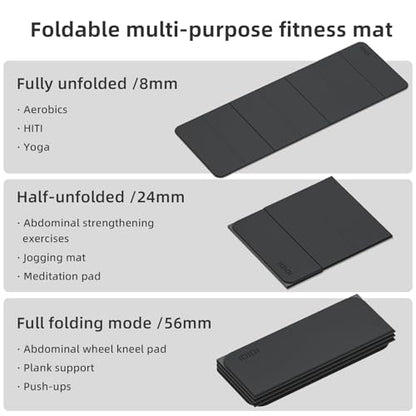 Foldable Yoga Mat Extra Thick 0.32 Inches（8mm） - SGS Certified POE Material Exercise Mat, Non-Slip Design Fitness Mats, Multi-Purpose Workout Mats for Studio or Home Use - color: Black