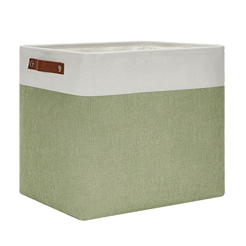 DULLEMELO Large Storage Basket 17"x12"x15", Fabric Storage Organizer Basket for Storage Clothes, Large Fabric Bin for Organizing Book, Storage Bin with Handles for Storage Toy (White&Green) - color: White&Green, size: Large-17"x12"x15"