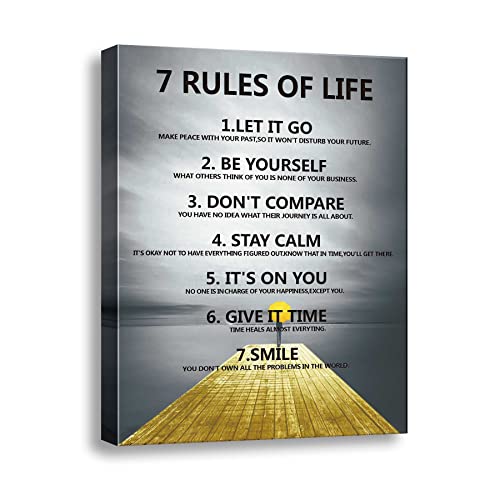 7 Rules of Life Motivational wall decor on canvas for classroom prints posters,inspirational wall art prints for home decor or home Positive for Office preppy room decor for Living Room A-253 - color: Motivational Wall Decor, size: 11.5"L x 15"W