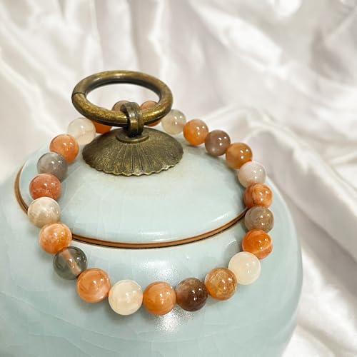 Beaded Strand Bracelets for Women Natural Green Crystal Stone Beads Stretch Bracelet with Yellow Stone Top Bead Attract Wealth and Health - color: Colorful Moonlight