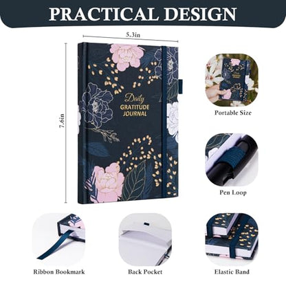 Comkiso Gratitude Journal with 4 Inspirational Stickers: Undated Daily Gratitude Journal for Women and Men - More Happiness, Affirmation, and Mindfulness in A Few Minutes with Prompts & Quotes (Peony) - color: D. Peony