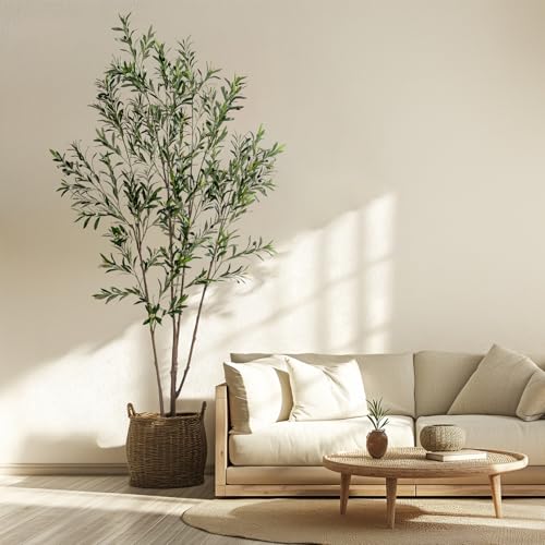 Artificial Fiddle Leaf Fig Tree 6ft with White Planter Realistic Fiddle Leaf Lyrata Plant Tall Fake Tree with Natural-Looking Leaves Fake Tree for Indoor Outdoor Home Office Decor - color: Type 2, size: 8ft
