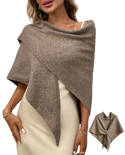 Women's Pashmina Shawl Wraps for Evening Dresses Wedding Bridal Open Front Poncho Cape Soft Large Scarf - color: Khaki