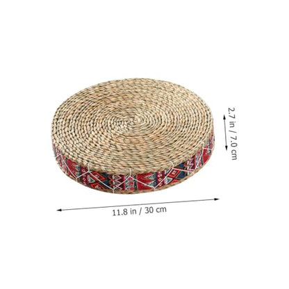 minkissy Woven Round Meditation Cushion 30cm Diameter X 7cm Height Natural Straw Floor Pillow Japanese Style Indoor Seating Pad for Yoga and Zen Practice