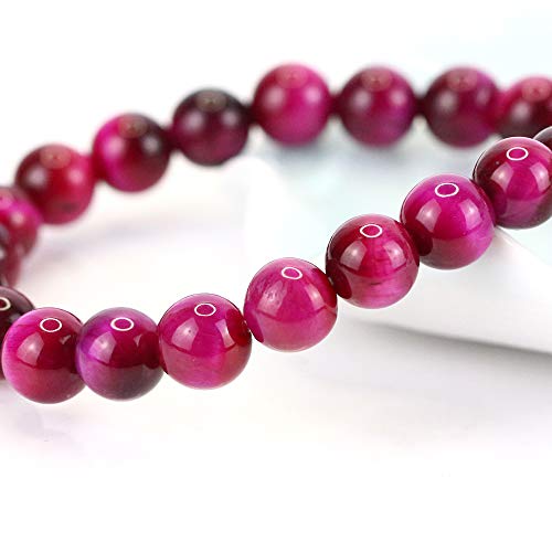 Natural Gemstones Bracelet 8mm Chakra Round Beads Energy Power Crystal Reiki Healing Elastic Stretch 7 Inch for Women Men Unisex - color: Red Tiger Man