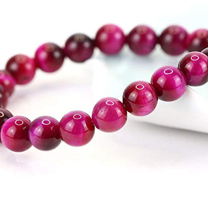 Natural Gemstones Bracelet 8mm Chakra Round Beads Energy Power Crystal Reiki Healing Elastic Stretch 7 Inch for Women Men Unisex - color: Red Tiger Man