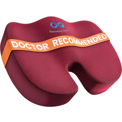Everlasting Comfort Doctor Recommended Memory Foam Seat Cushion for Office Chairs & Car - Ergonomic Office Desk Accessories - Cushions for Tailbone Pain Relief, Sciatica (Red, Large) - color: 06. Red Mesh, size: Large