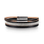 Edoneery Leather Wrap Bracelet for Women, Boho Handmade Multi-Layer Cuff with Crystal Beads Heart, Stackable Bangle Western Jewelry Gift - style: Rhinestone(Black)