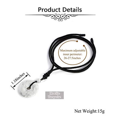 Jovivi 30mm Circle Donut Healing Crystals Necklace Natural Semi-Precious Chakra Gemstone Stone Amulet Lucky Coin Donuts Charm Protection Quartz Reiki Pendant Necklace for Men Women Adjustable Rope - color: 2pcs(White Turquoise+Black Obsidian)