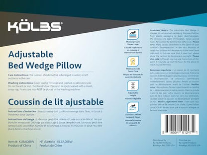Kolbs Bed Wedge Pillow for Sleep Apnea, FSA Eligible Acid Reflux, and Back Pain Relief, with Chic Jacquard Cover - Headboard Wedges for Sleeping (Adjustable Height Wedge) - size: Adjustable Height Wedge