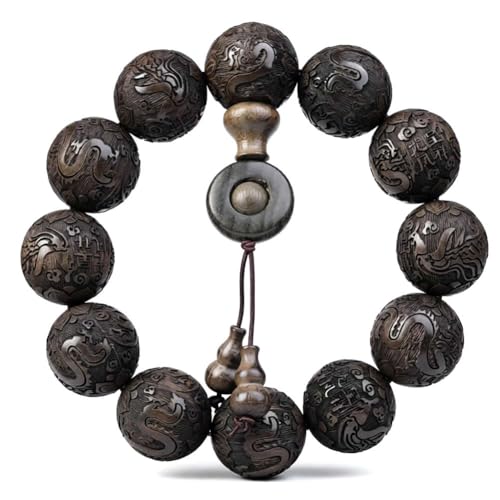 Zen Dear Unisex Burried Ebony Prayer Beads Buddha Buddhist Prayer Beads Meditation Mala Necklace Bracelet - style: Carving 20mm 12 Beads