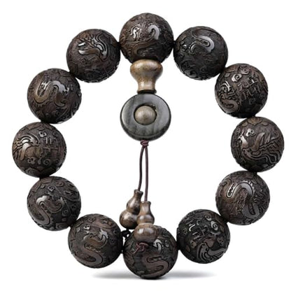Zen Dear Unisex Burried Ebony Prayer Beads Buddha Buddhist Prayer Beads Meditation Mala Necklace Bracelet - style: Carving 20mm 12 Beads