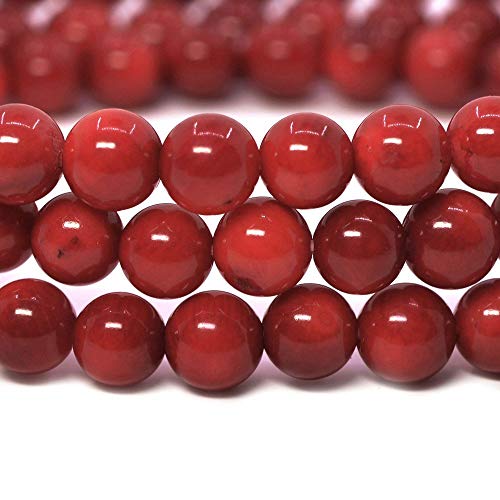 Justinstones Gem Semi Precious Gemstone 6mm Round Beads Stretch Bracelet 6.5 Inch - color: Dyed Red Coral