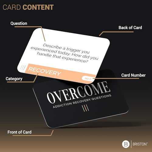 Briston Overcome Addiction Recovery Flash Cards – 70 Therapy Question Cards for Group Counseling & Mental Health – Reflection Prompts for Sobriety, Relapse Prevention, Substance Abuse Recovery Support