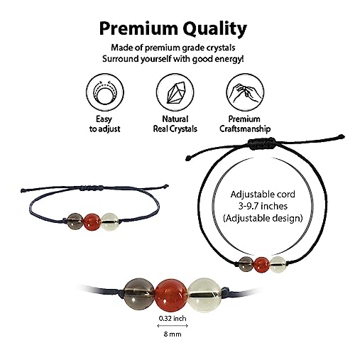 BOHO GARDEN Healing Bead Bracelets - Spiritual Crystal Beaded Bracelet - Made of 3 Real & Natural Gemstones, Adjustable 3-9.7” Black Rope - Gem Stones Jewelry for Men, Women, Teens (13+) - 8mm Bead - color: GoodLuck