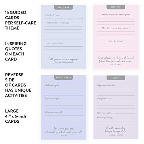 Eccolo Wellness in a Box, 60 Encouragement Cards, Health and Wellness Cards with 4 Tabbed Dividers for Self-Care, Mindfulness, Sleep & Intuition, Card Box with Guided Cards (4.6-x-7-x-1.1 Inches)