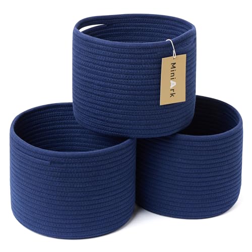 MiniArk Small Basket for Organizing | Cube Shelf Closet Storage Baskets | 9.7×9.7×7.1” | Woven Rope Gift Basket | Nursery | Round 3 Packs Navy Blue - color: Navy Blue, size: Round-7L (⌀9.7"×H7.1")