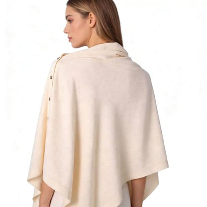 Women's Versatile Knitted Shawls Scarf Poncho Sweater Capes with Buttons Lightweight Spring Summer Fall Winter Wraps - color: Beige