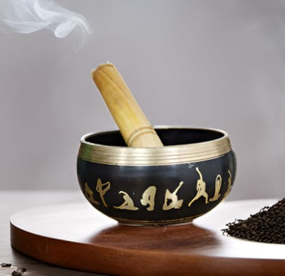Purpledip Bell Metal Singing Bowl 'Yogi': Buddhist Tibetan Musical Instrument for Meditation Prayers (12041) - style: Yogi design | 4.5 inches | Black