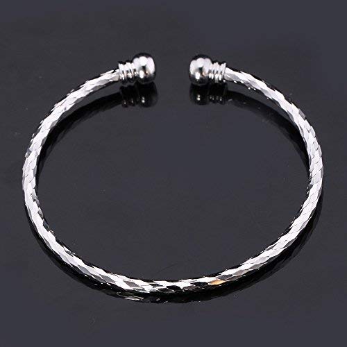 U7 Unisex Simple Cuff Bracelet 18K Real Gold Platinum Plated Fine Bracelets Fashion Jewelry Open Bangle Cuff Bracelets, Twisted or Heart Style - color: A. Basic Platinum