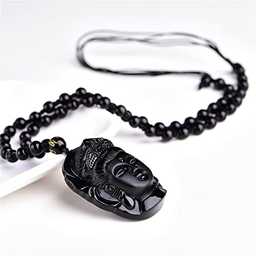 Meditation Necklace, Natural Obsidian Hand Carved Buddha Pendant Fashion Necklace Creative Jewelry