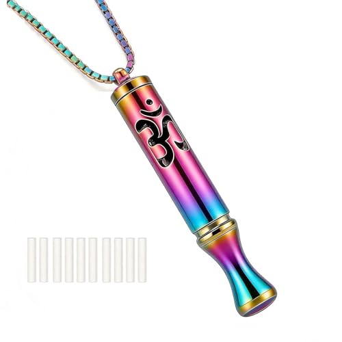 Stainless Steel Breathing Necklace with Meditation Cards, 2-in-1 Aromatherapy Necklace for Calm, Stress Support, Focus, and Urge Management for Women Men - color: Rainbow, style: Necklace