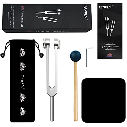 128 Hz Tuning Fork Weights Aluminum Clinical Grade Nerve/Sensory with Black Silicone Hammer, Cleaning Cloth and Felt Case, Non-Magnetic Aluminum Alloy