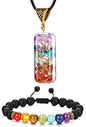 Necklace Pendant & Lava Rock Bracelet, for Women/Men (Set) - color: Rainbow-rectangle
