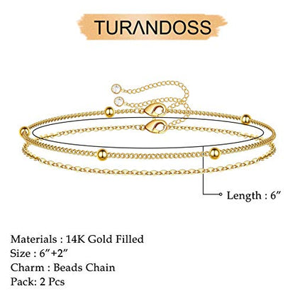 Dainty Gold Bracelets for Women, 14K Gold Plated Adjustable Layered Beads Bracelet Cute Evil Eye Oval Chain Pearl Bar Turtle Gold Bracelets for Women Jewelry