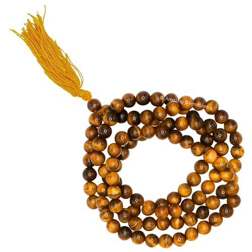 Amazing Gemstone Tiger Eye Mala - Withouot Knotted - color: Tiger Eye, style: Plain