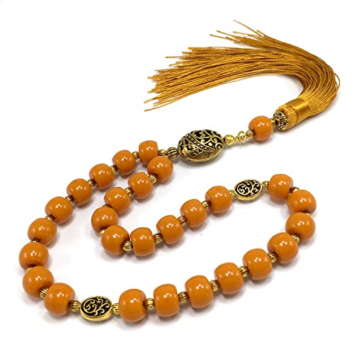 Mala Prayer Beads - Mala Necklace - Tibetan Mala Prayer Beads Meditation Beads Yoga Necklace - color: (POCKET MALA)-Dark Orange Resin Cylinder -13X9 mm- 27 Beads