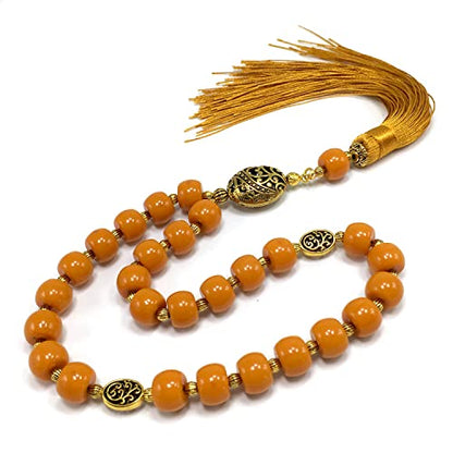Mala Prayer Beads - Mala Necklace - Tibetan Mala Prayer Beads Meditation Beads Yoga Necklace - color: (POCKET MALA)-Dark Orange Resin Cylinder -13X9 mm- 27 Beads
