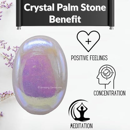 Amazing Gemstone Angel Aura Quartz Crystals and Healing Stones - Large Palm Stone Crystals Piedra - Crystal for Good Luck, Positive Energy, Meditation - Unique Stocking Stuffers, Gifts for Women, Men - color: Angel Aura Quartz