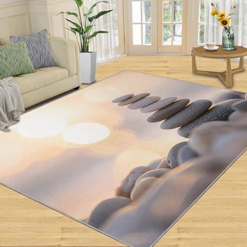 Zen Stone Rugs for Boys Room, Meditation Area Rugs for Bedroom, Artistic Conception Rug & Home Decor, Low Pile Non Slip Carpet for Computer Game Room Dormitory - 6x9 ft - color: Zen Stone, size: 6'x9' /72"x108"